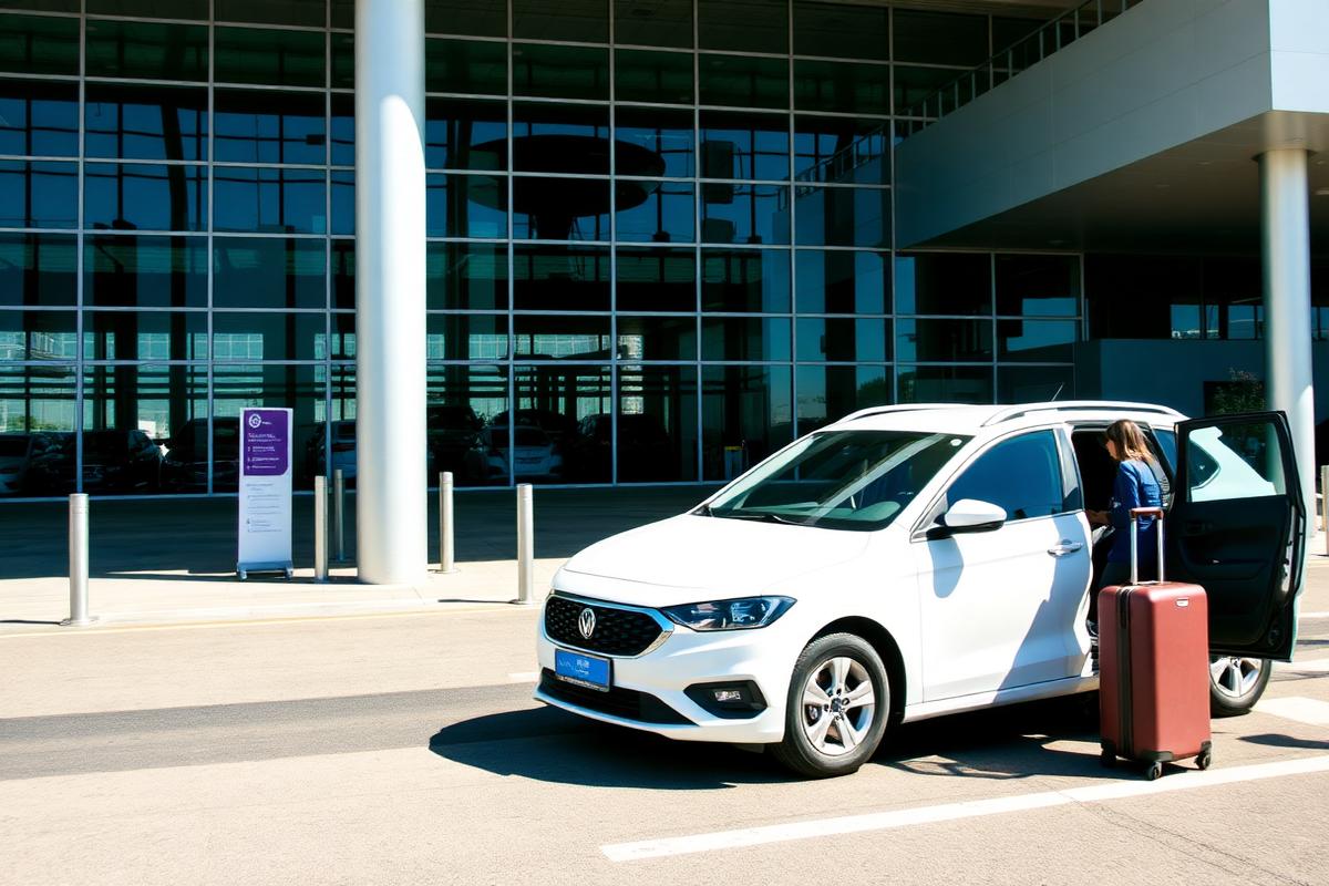Véhicule de location prêt devant le terminal de l'aéroport